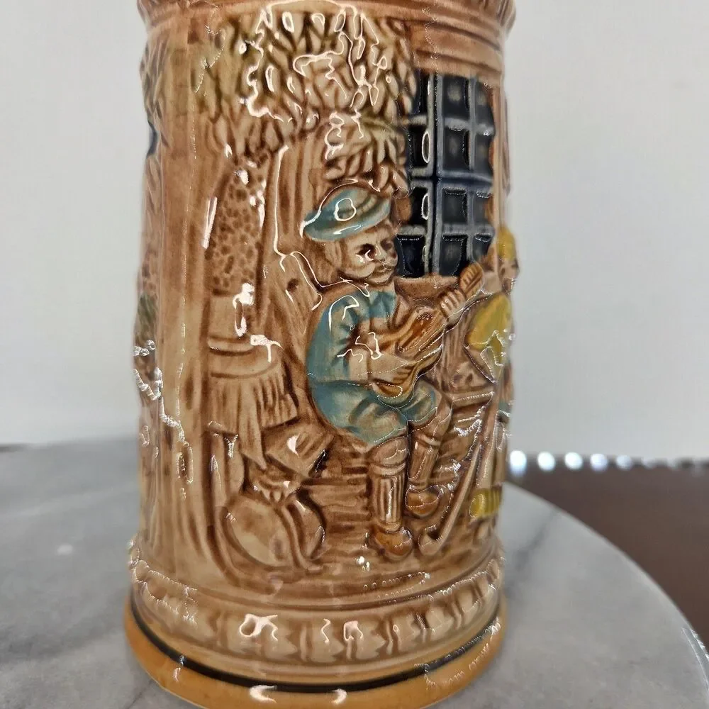 Vintage Made in Japan Beer Stein Tankard Relief Liebundlied Froh Gemut 3D Scene